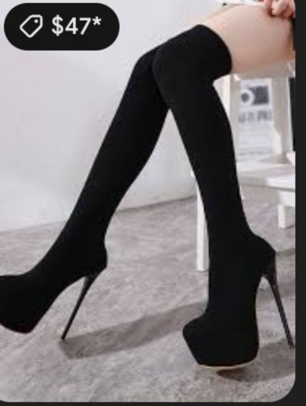 Black Over-the-Knee Platform Sock Stiletto Heels